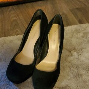 Black suede platform heels